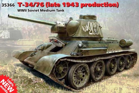 Сборная модель 35366 ICM Советский танк Т-34/76 (поздняя версия, модификация 1943 года) 