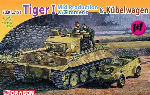 Сборная модель 7434 Dragon Танк Sd.Kfz.181 Tiger I и Kubelwagen