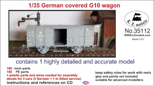  Сборная модель  35112 L.Z.Models German covered G10 wagon (смола) 