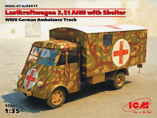 Сборная модель  35417 ICM Германский санитарный автомобиль Lastkraftwagen 3.5 t AHN with Shelter 