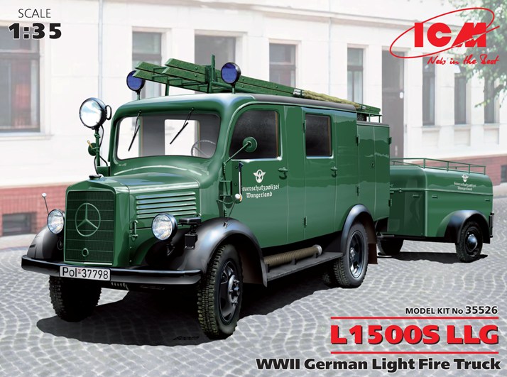 Сборная модель 35526 ICM Германский легкий пожарный автомобиль L1500S LLG  