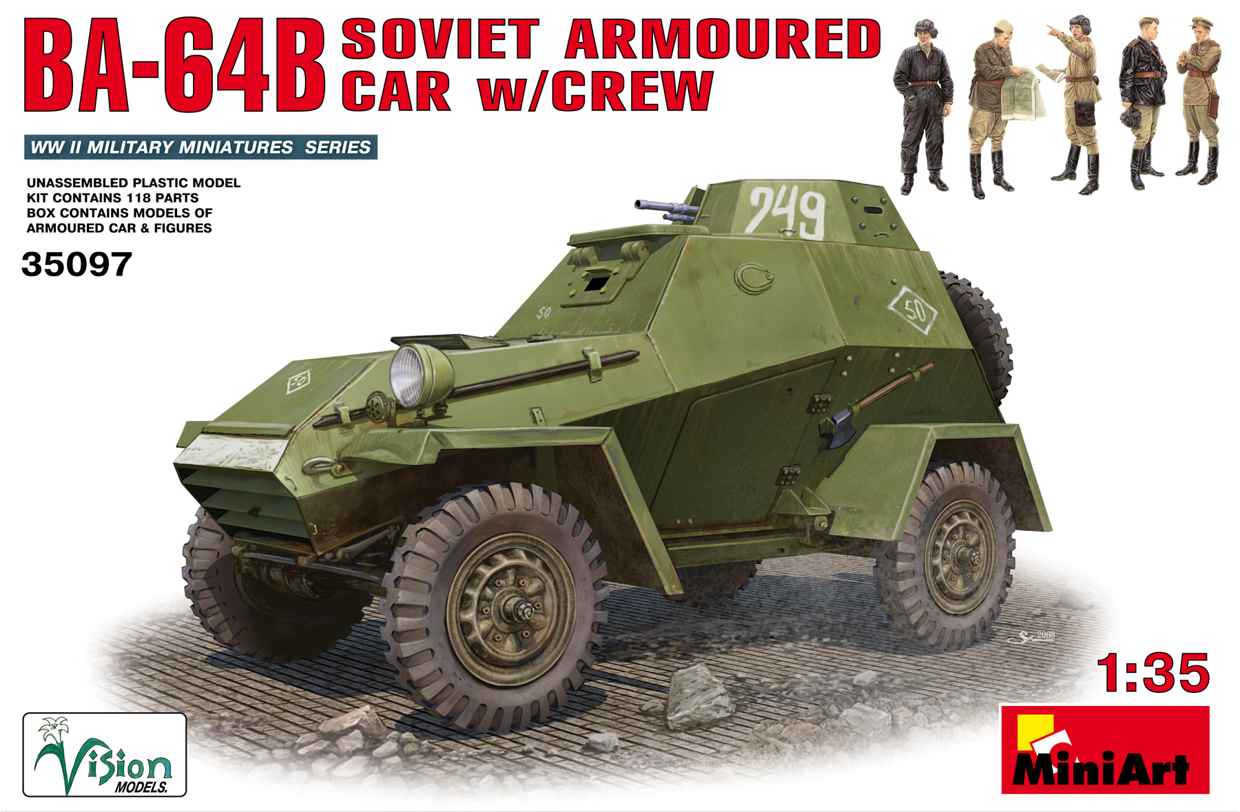 Сборная модель 35097 MiniArt Советский бронеавтомобиль БА-64 с экипажем (5 фигур) 