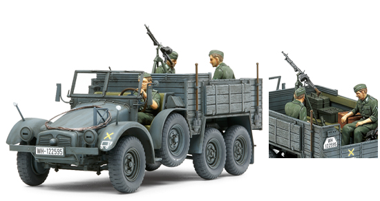 Сборная модель  35317 Tamiya Немецкий грузовик 6X4 Krupp Protze (Kfz.70) (3 фигуры, пулемет MG34) 