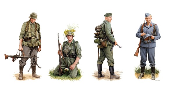 6656 Dragan Германские солдаты, наступление на Харьков (1942 год, 4 фигуры) Масштаб 1/35