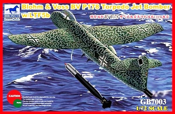 Сборная модель 7003 Bronco Models Самолет Blohm & Voss BV P178 Torpedo Jet Bomber w/LTF5b Torpedo 