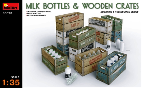 35573 MiniArt Бутылки с молоком и деревянные ящики Масштаб 1/35