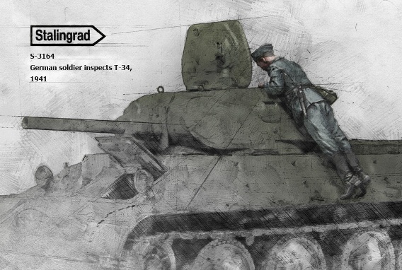 3164 Stalingrad Германский солдат осматривает танк Т-34 (4) Масштаб 1/35