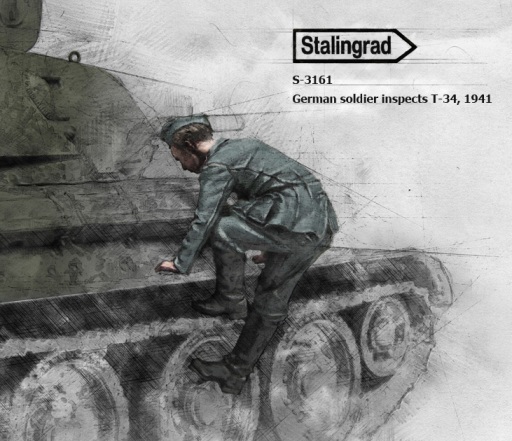 3161 Stalingrad Германский солдат осматривает танк Т-34 (1) Масштаб 1/35