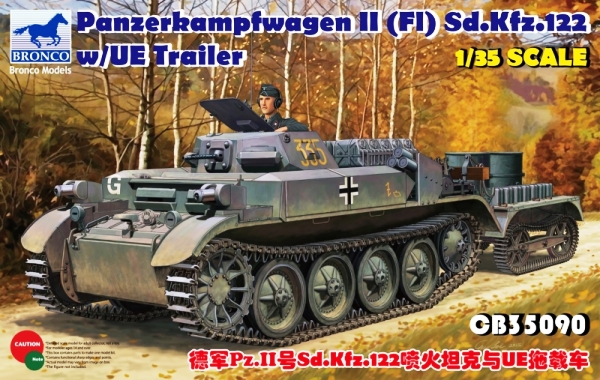 Сборная модель 35090 Bronco Models Panzerkampfwagen II (Fl) Sd.Kfz.122 с прицепом 
