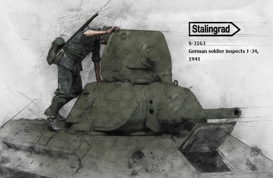 3163 Stalingrad Германский солдат осматривает танк Т-34 (3) Масштаб 1/35