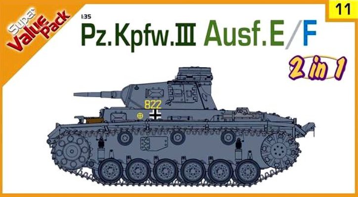 Сборная модель 9111 Dragon (Cyber-Hobby) Немецкий танк  Pz.Kpfw.III Ausf.E/F (2 в 1) 