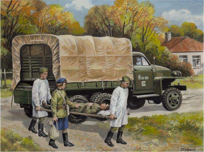 Сборная модель 35513 ICM Автомобиль "Студебекер" US6 с советским медицинским персоналом (4 фигуры)1/35