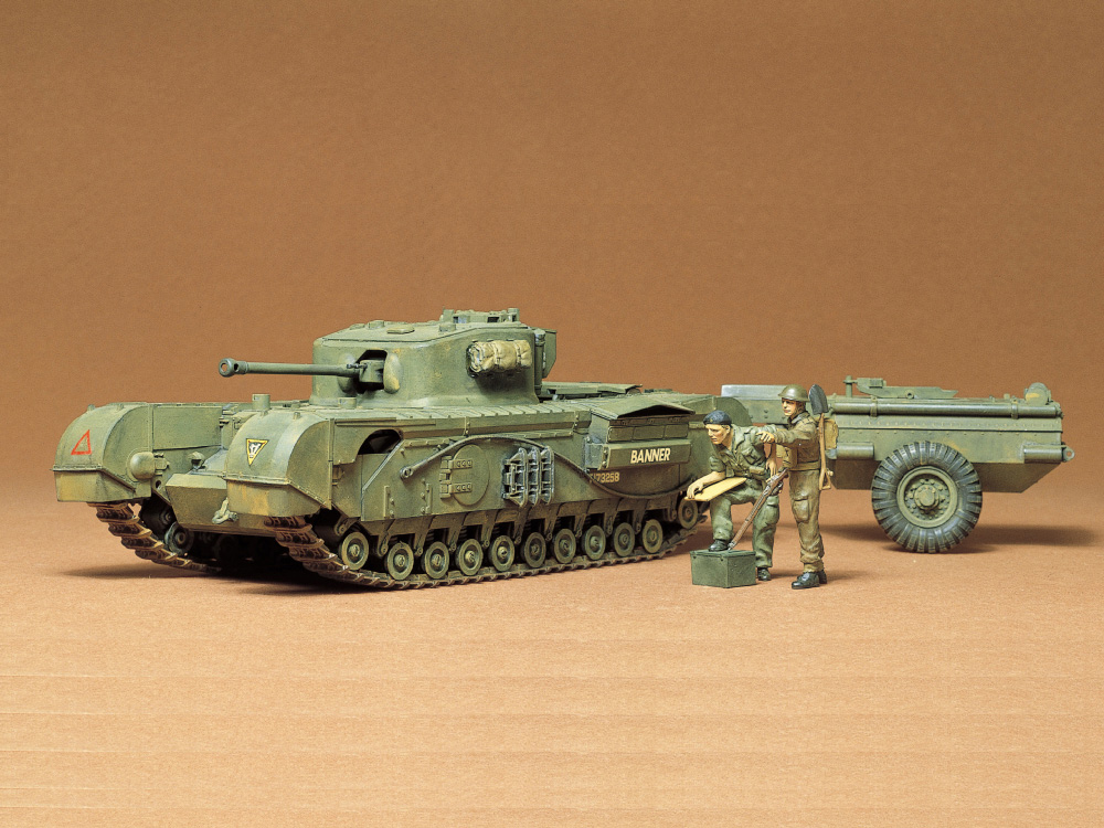  Сборная модель 35100 Tamiya Английский танк  Churchill Crocodile с огнеметом. С двумя фигурами. 