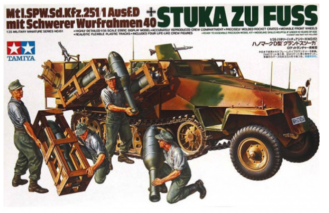 Сборная модель 35151 Tamiya Немецкий полугусеничный БТР Sd.kfz.251/1 Ausf.D с пусковой установкой STUKA ZU FUSS (4 фигуры) 