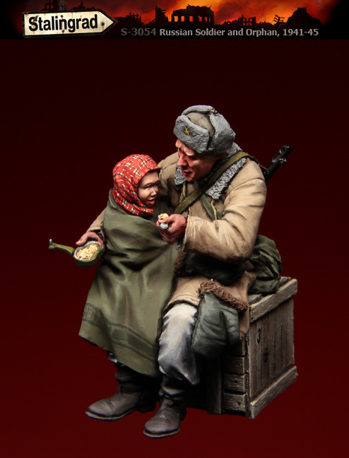 3054 Stalingrad Советский солдат с ребенком, зима (смола) Масштаб 1/35