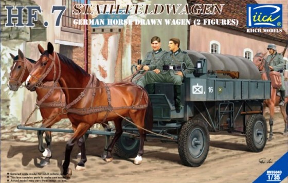 Сборная модель RV35043 Riich Models Германская стальная конная повозка (2 лошади и 2 солдата)