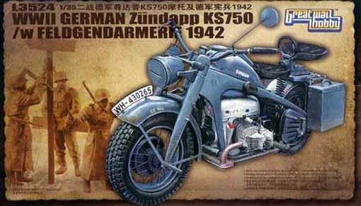 Сборная модель L3524 Great Wall Hobby Немецкий мотоцикл Zundapp KS 750 w (полевая жандармерия, 3 фигуры)