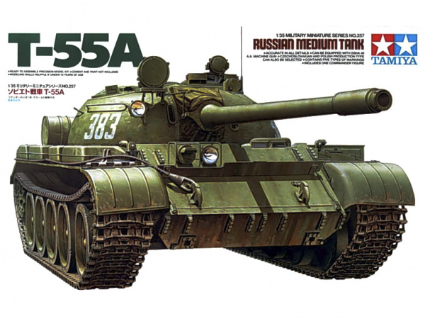 Сборная модель 35257 Tamiya Советский средний танк Т-55А, 1958г., В наборе фигура командира 