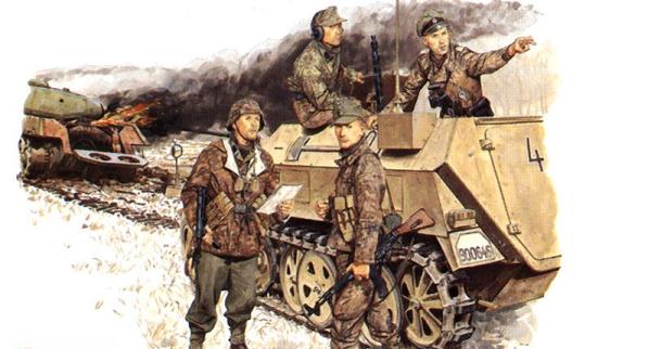 6131 Dragon Германские солдаты на разведке (Дивизия СС "Викинг", Венгрия 1945 год, 4 фигуры) Масштаб