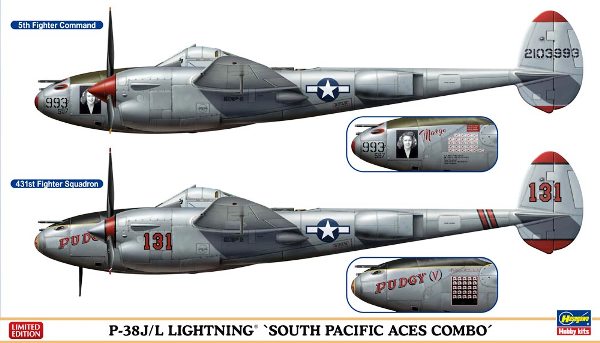 Сборная модель 02068 Hasegawa Самолет P-38J/L LIGHTNING SOUTH PACIFIC ACES COMBO (Two kits in the box) 