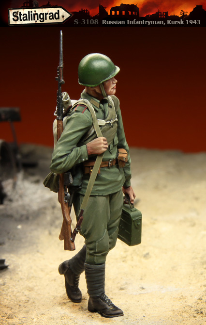 3108 Stalingrad Советский пехотинец, Курск 1943 год (смола) Масштаб 1/35