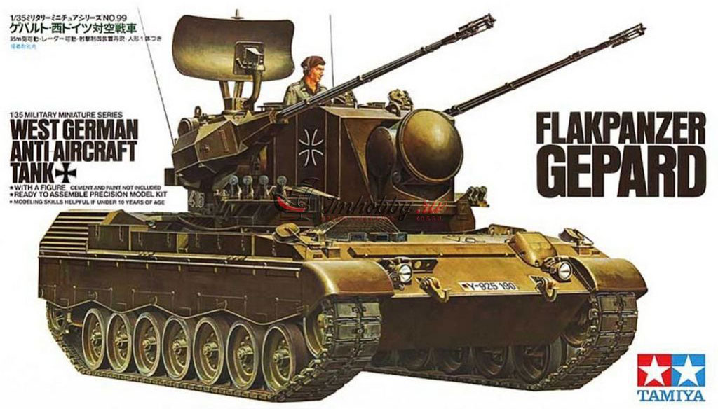 Сборная модель 35099 Tamiya Западногерманский танк 1960г. Со сдвоенной зенитной 35мм пушкой. В комплекте одна фигур 