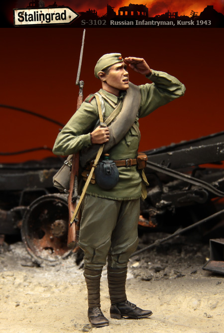 3102 Stalingrad Советский пехотинец, Курск 1943 год (смола) Масштаб 1/35