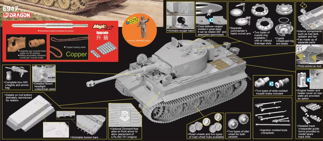 6947 Dragon Танк Tiger I Late Production w/Zimmerit (Normandy 1944) 1/35