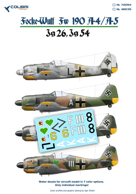 72054 Colibri Decals Декали Fw-190 A4/А5 Jg 54-Jg 26 1/72