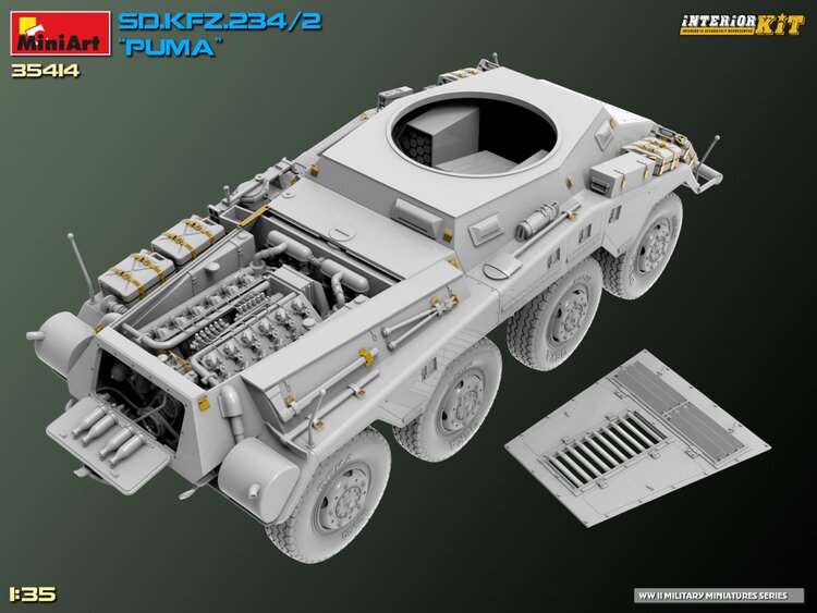 35414 MiniArt Немецкий бронеавтомобиль Sd.Kfz. 234/2 KwK 39 L/60 50mm Puma с интерьером 1/35