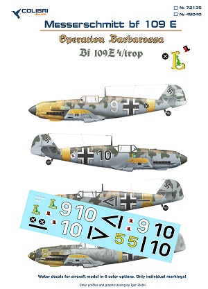 72136 Colibri Decals Декали Bf-109 E trop (Operation Barbarossa) 1/72