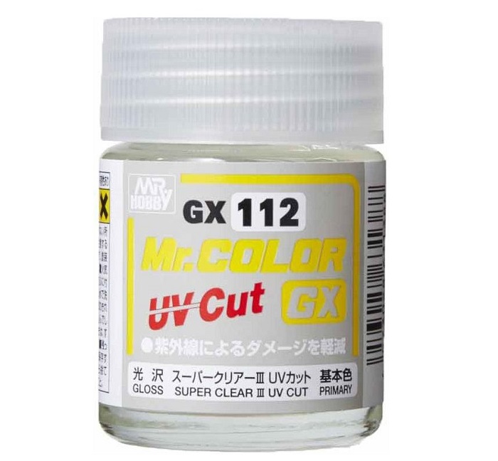 GX112  Gunze Sangyo Лак Super Clear Gloss UV Cut Primary, глянцевый, не пропускает УФ-лучи,18 мл,