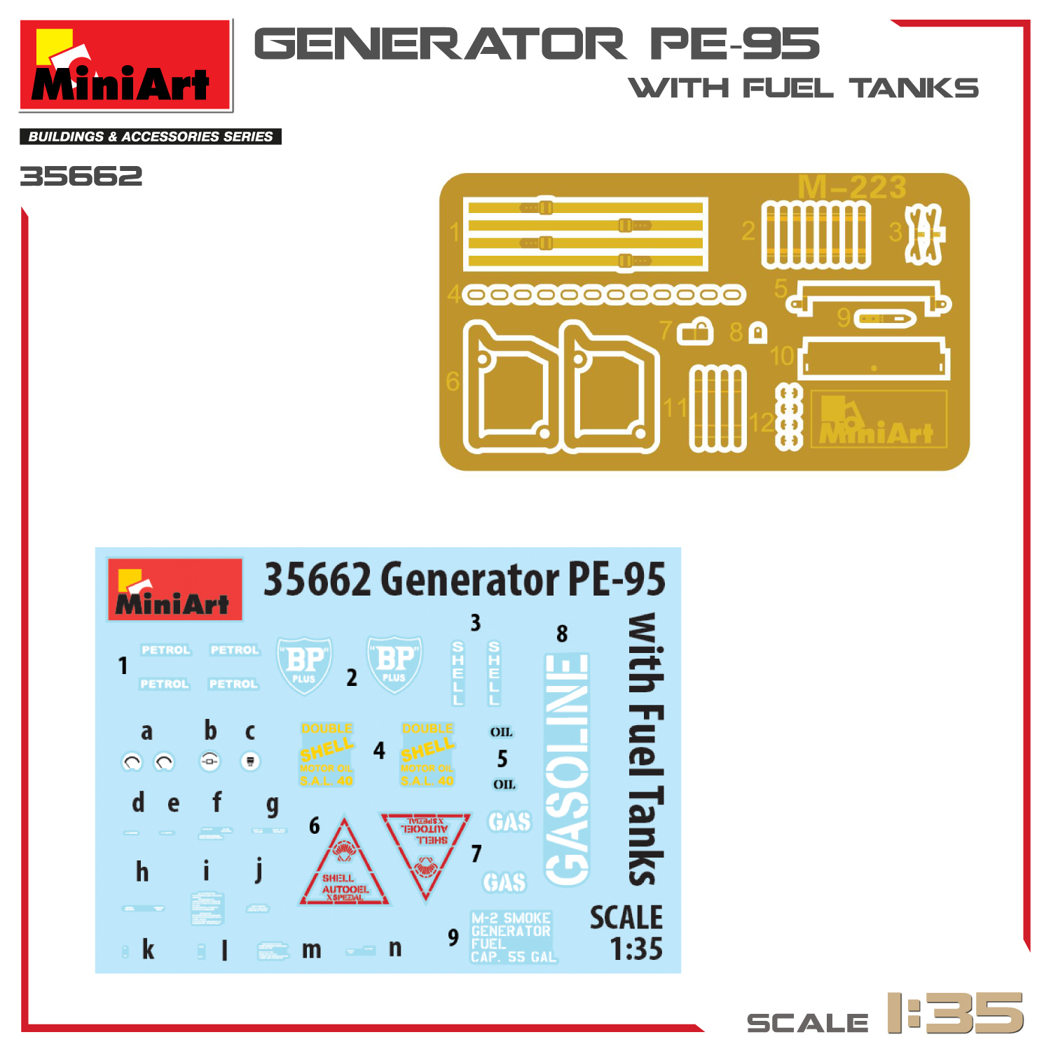 35662 MiniArt Американский дизель-генератор PE-95 с топливными бочками и канистрами 1/35